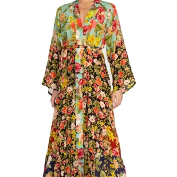 NWT JOHNNY WAS PLUS 3X  BURKE KIMONO  MAXI DRESS FLORAL TIRED MSRP 515.00 - Picture 3 of 14